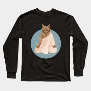 meditating cat - brown Long Sleeve T-Shirt